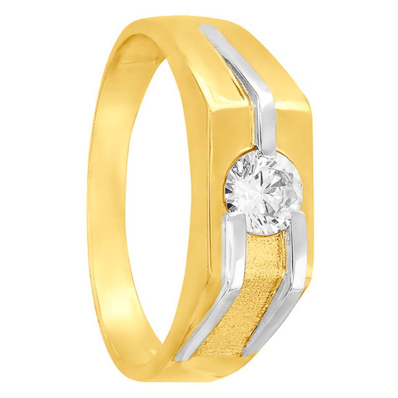 375/1000 Yellow Gold & White Cubic Zirconia Rectangular Signet Ring, 7 x 11 mm - Imperium