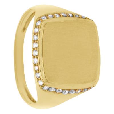 Chevalière Carrée & Halo d'Oxydes de Zirconium Blancs en Or Jaune 750 - Imperium