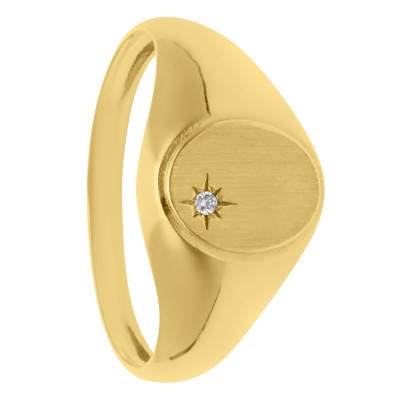 750/1000 Yellow Gold Oval Star Signet Ring & White Cubic Zirconia - Imperium