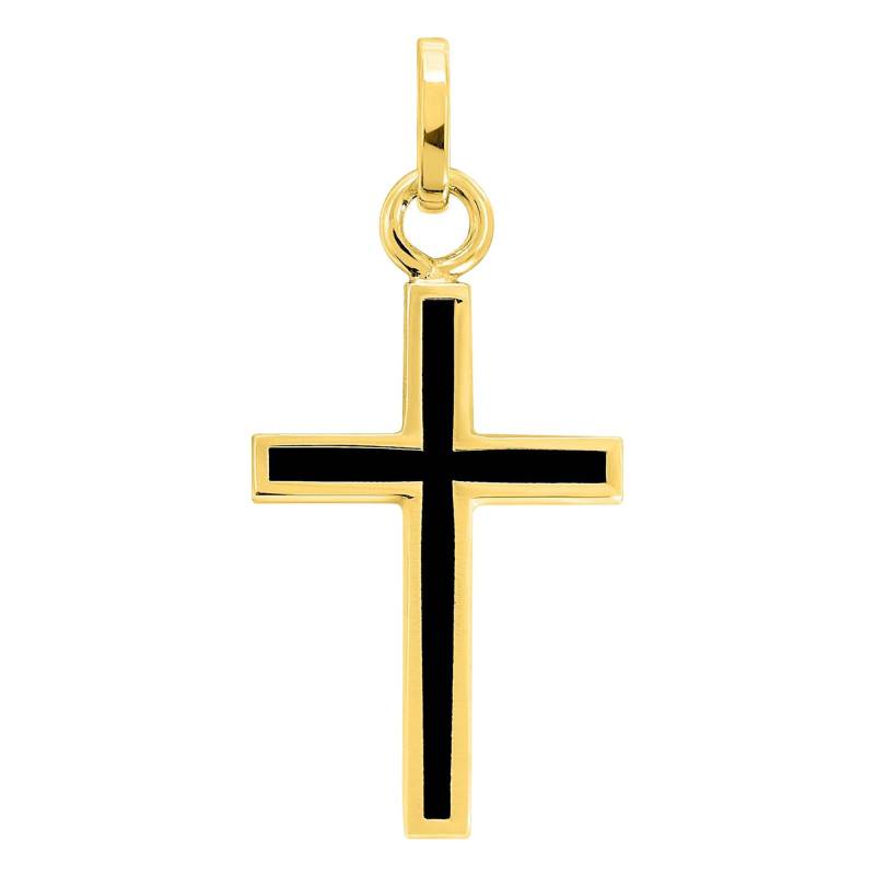 Pendentif Croix Laque Noire en Or Jaune 375 ou 750, Dimension 12 x 18 mm - Emanessence
