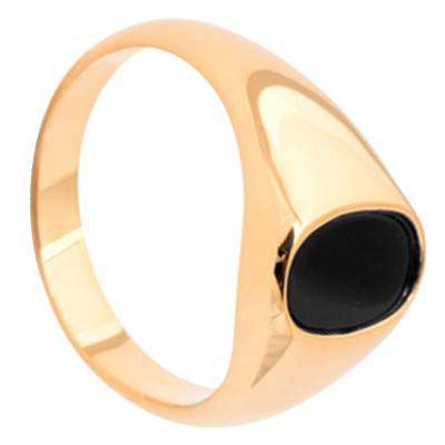 Chevalière Ovale, Imitation Onyx Noir & Plaqué Or 750 - Naïades