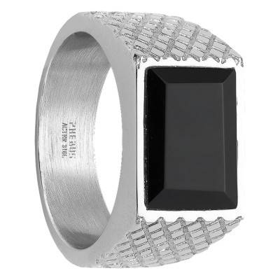 Alban Steel & Black Ceramic Signet Ring - Phebus