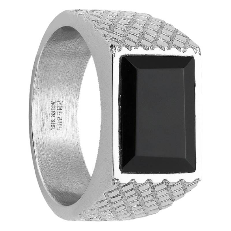 Alban Steel & Black Ceramic Signet Ring - Phebus