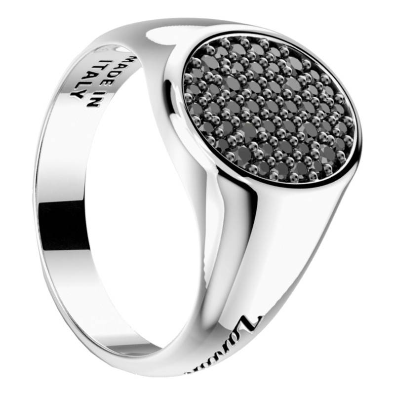 925 Silver & Black Spinels Insignia Signet Ring - ESA062 - Zancan