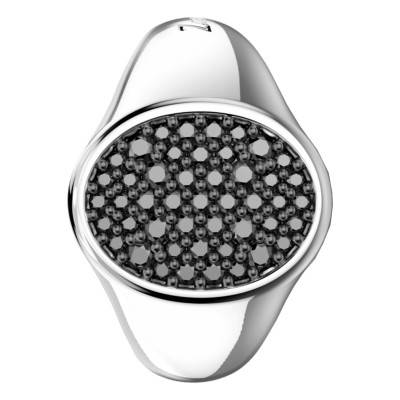 925 Silver & Black Spinels Insignia Signet Ring - ESA062 - Zancan