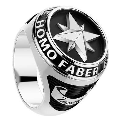 925 Silver Cosmopolite Compass Rose Signet Ring - EXA087 - Zancan