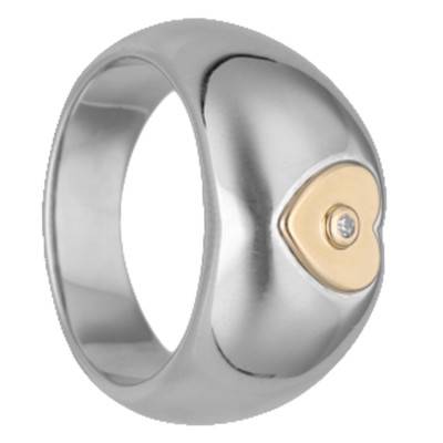Chevalière Argent Coeur en Or Jaune 750 & Diamant - Rosatella