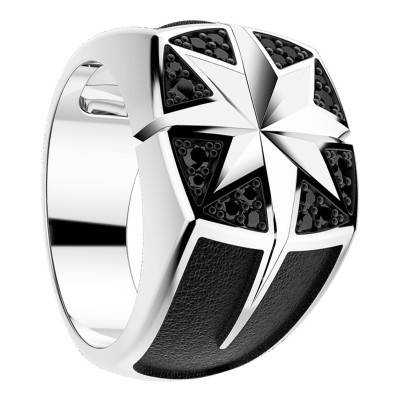 925 Silver & Black Spinels Cosmopolite Compass Rose Signet Ring - EXA085 - Zancan