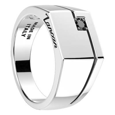Chevalière Insignia Carré Spinelle Noire & Argent ESA053 - Zancan