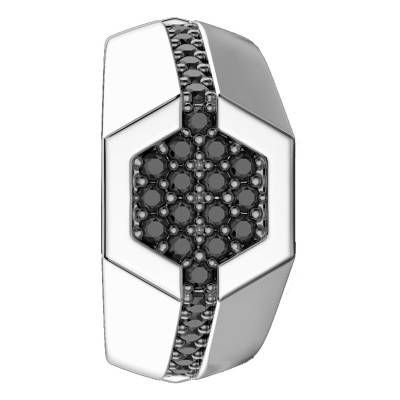 Chevalière Cosmopolitan Hexagonale Pierres Noires & Argent ESA024 - Zancan