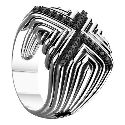 Chevalière Cosmopolitan Spinelles Noires & Argent EXA103 - Zancan