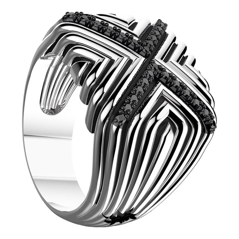 925 Silver & Black Spinels Cosmopolitan Signet Ring - EXA103 - Zancan
