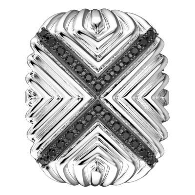 Chevalière Cosmopolitan Spinelles Noires & Argent EXA103 - Zancan