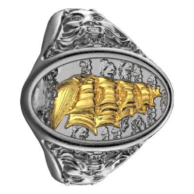 Odissea Sailboat Motif Ring in 925 Silver with Gold - EXA226 - Zancan
