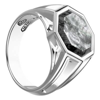 Bague Chevalière Cosmostone en Argent avec Pierre Nacre ESA037 - Zancan