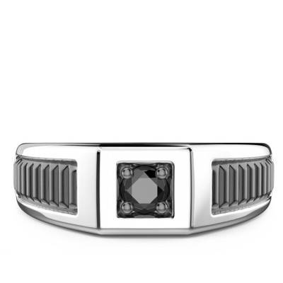 925 Silver & Black Spinel Insignia Signet Ring - ESA054 - Zancan