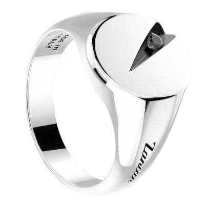 925 Sterling Silver & Black Spinel Insignia Signet Ring - ESA051 - Zancan