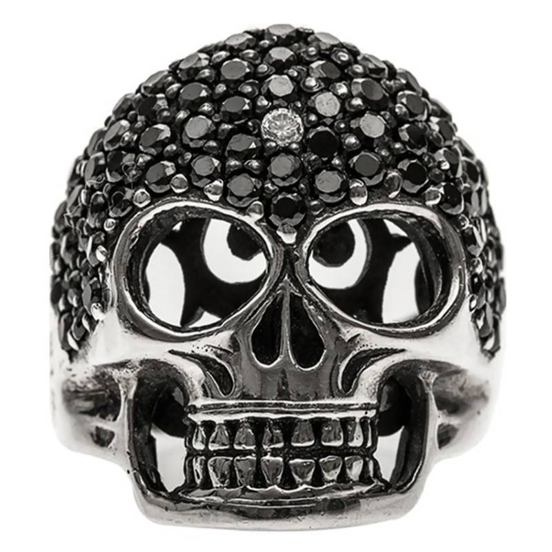 925 Silver & Black Stone Skull Signet Ring - Orus Bijoux