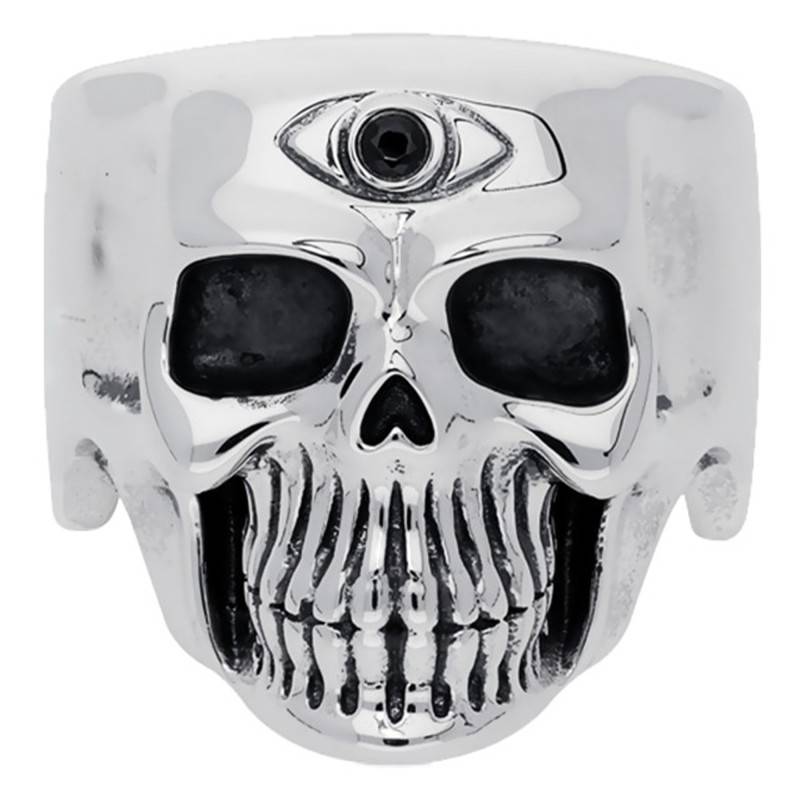 925 Silver & Zirconium Oxide Skull Eye Signet Ring - Orus Bijoux