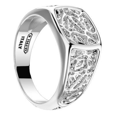 925 Silver Cosmopolitan Reliefs Signet Ring - EXA166 - Zancan