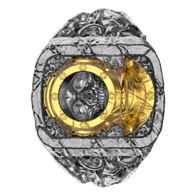 Odissea Diving Helmet Motif Ring in 925 Silver with Gold - EXA228 - Zancan