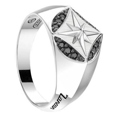 925 Sterling Silver & Black Spinel Insignia Signet Ring - ESA055 - Zancan