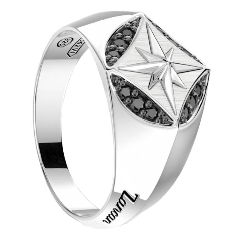 925 Sterling Silver & Black Spinel Insignia Signet Ring - ESA055 - Zancan