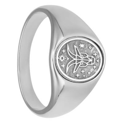 Steel and 925 Silver Oval Zodiac Signet Ring - Thomas V