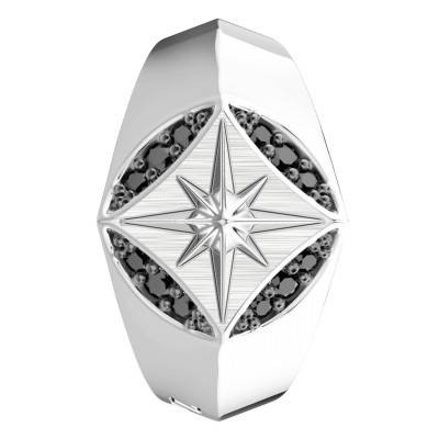 925 Sterling Silver & Black Spinel Insignia Signet Ring - ESA055 - Zancan