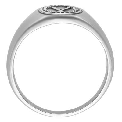 Oval Initial 925 Sterling Silver & Steel Signet Ring - Thomas V