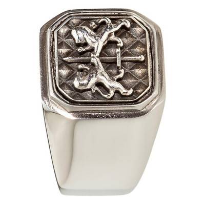 Double Lion 925 Silver and Steel Signet Ring - Thomas V