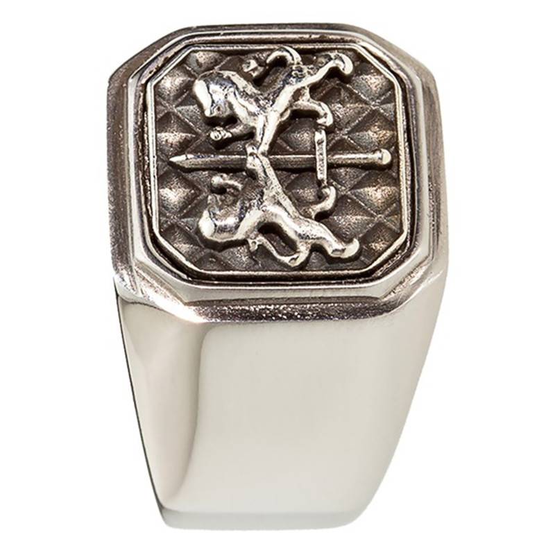 Double Lion 925 Silver and Steel Signet Ring - Thomas V