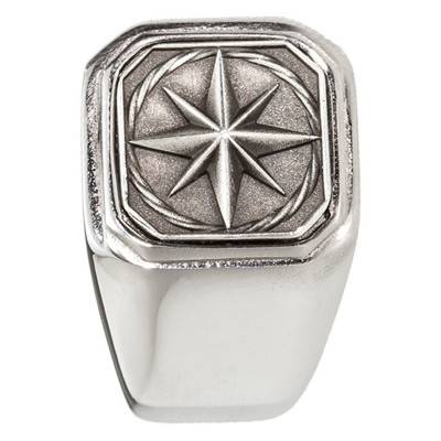 Stainless Steel and 925 Silver Compass Signet Ring - Thomas V