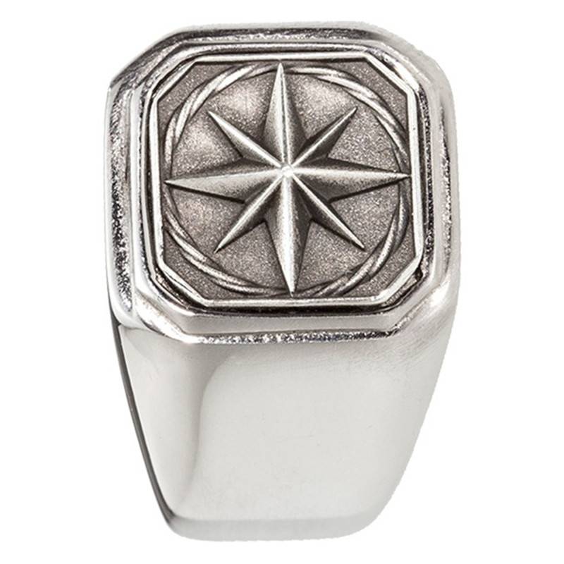 Stainless Steel and 925 Silver Compass Signet Ring - Thomas V