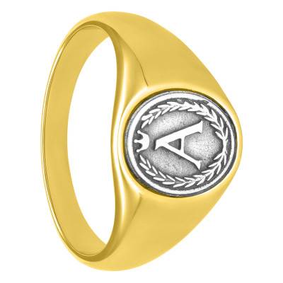 925 Sterling Silver & Gold-Plated Steel Oval Initial Signet Ring - Thomas V