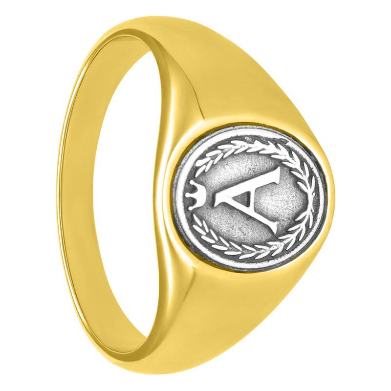 925 Sterling Silver & Gold-Plated Steel Oval Initial Signet Ring - Thomas V