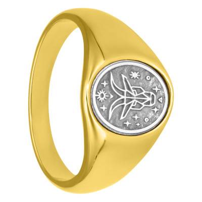 Chevalière Zodiaque Ovale Acier, Argent & Laiton Doré - Thomas V