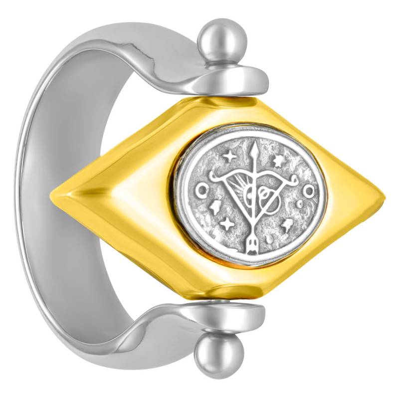 Steel and Gold-Plated 925 Silver Zodiac Eye Signet Ring - Thomas V
