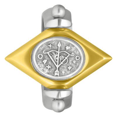 Steel and Gold-Plated 925 Silver Zodiac Eye Signet Ring - Thomas V