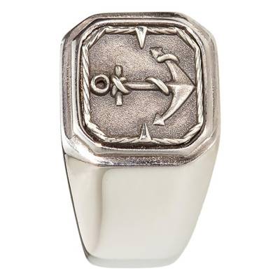 925 Silver and Steel Anchor Signet Ring - Thomas V