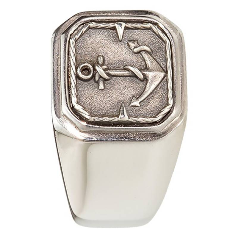 925 Silver and Steel Anchor Signet Ring - Thomas V