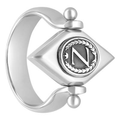 Eye Initial Steel & 925/1000 Silver Signet Ring - Thomas V