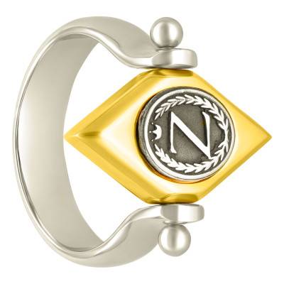 Eye Initial Steel & 925/1000 Gold-Plated Silver Signet Ring - Thomas V
