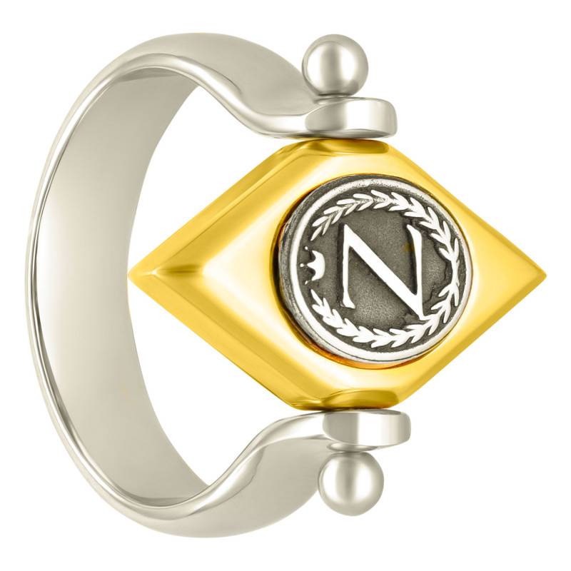 Eye Initial Steel & 925/1000 Gold-Plated Silver Signet Ring - Thomas V