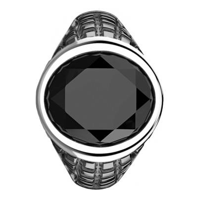 925 Silver & Onyx Cosmostone Ring Size 64 - EXA215 - Zancan