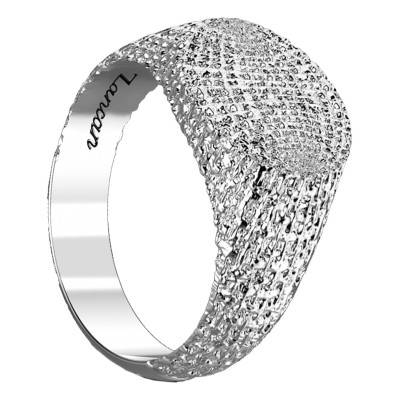 925 Silver Cosmopolitan Knurled Signet Ring - EXA172 - Zancan