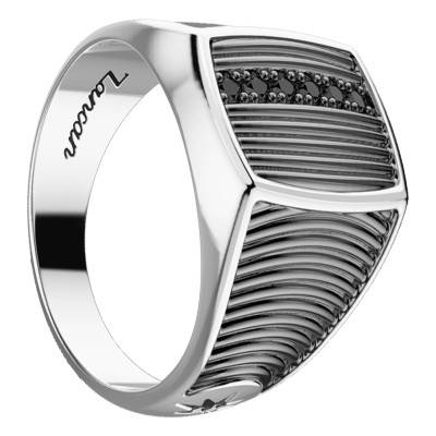 925 Sterling Silver & Black Spinel Striped Cosmopolitan Signet Ring - EXA168 - Zancan