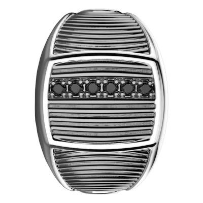 925 Sterling Silver & Black Spinel Striped Cosmopolitan Signet Ring - EXA168 - Zancan