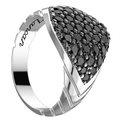 Chevaliere Cosmopolitan Spinelles Noirs & Argent EXA173 - Zancan