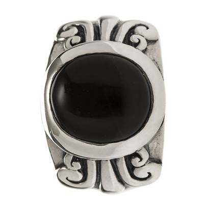 Chevalière ethnique orientale, Argent & Onyx - Orus Bijoux